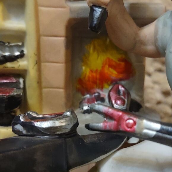 New Ceramic Blacksmith Figurine Anvil Tongs Hammer Horseshoe Fire Furnace‎ Forge - Picture 10 of 11